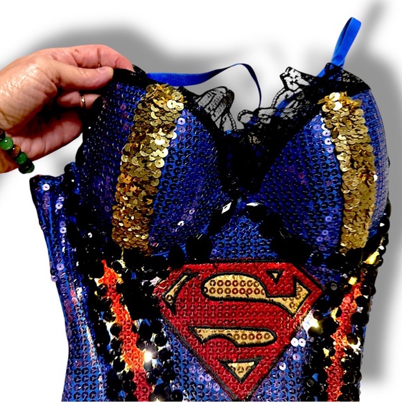 LED Halloween Costume Corset, Supergirl, Superhero, Size M, Sequins, Top, - Picture 6 of 16